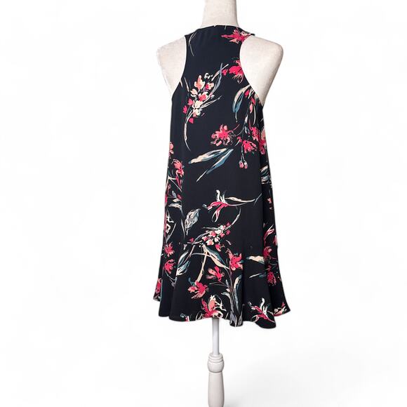 Leith Sleeveless Tropical Floral Flutter Hem Shift Mini Dress Black Small - Picture 3 of 9